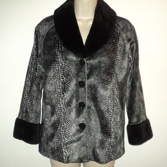 Guess Jacket Coat Women's Size M Faux Fur Snakeskin Print Gray and Black Medium - Picture 1 of 7